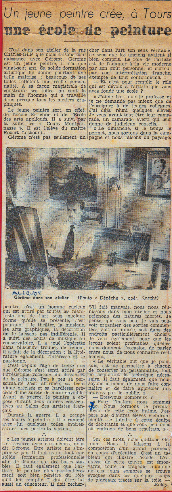 1941 - création de l'école Jehan Fouquet à Tours - La Dépêche de Tours article de Roldy