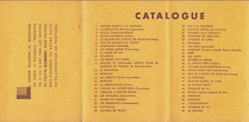 Invitation-catalogue de l'exposition à la Galerie Dujardin du 2 au 16 mai 1944 - catalogue
