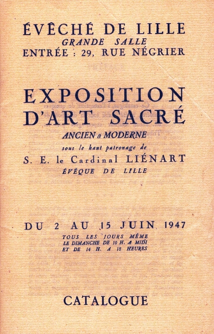 Catalogue de l'exposition sur l'Art sacré de juin 1947 - page de garde