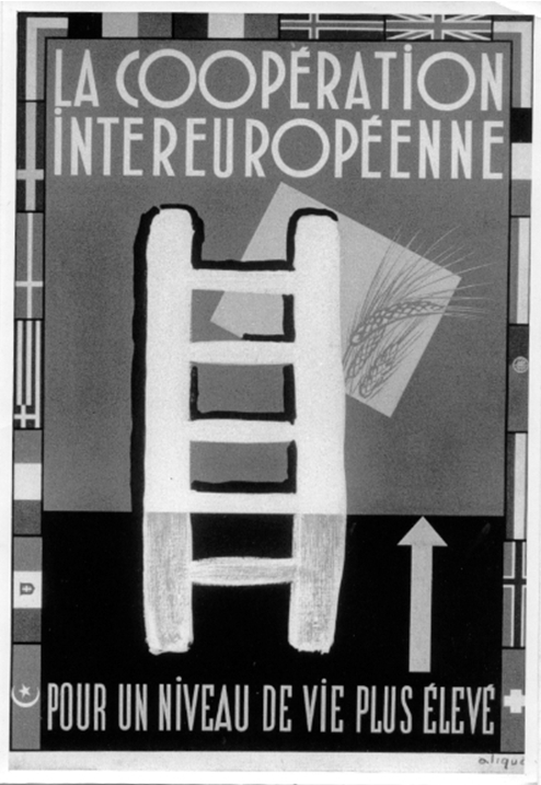 Coopération intereuropéenne pour un niveau de vie plus élevé- Affiche couleur (Photo en noir et blanc) - 1952