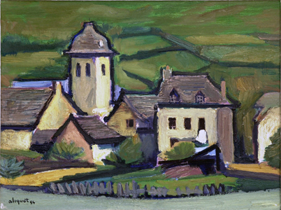 1954 - Village de Lunet - Prades d'Aubrac (12), huile