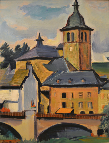 1954 - Village de Lunet - Prades d'Aubrac (12), huile