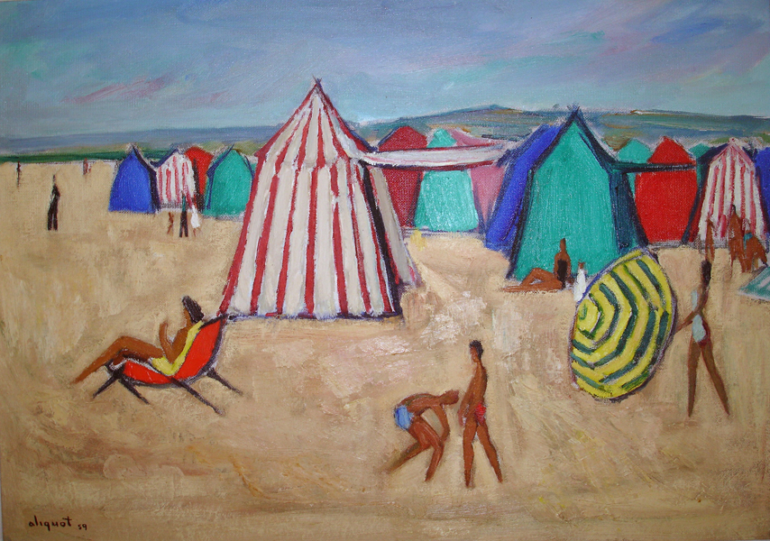 La plage du Touquet - les tentes Vic - 1959